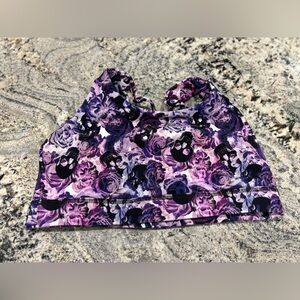 Torrid Purple and Black Floral skull sports bra criss cross sz 0 L 12